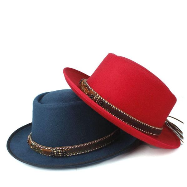 women men pork pie hat with belt outdoor casual fedora hat wool flat jazz size 58cm, Blue;gray
women men pork pie hat with belt outdoor casual fedora hat wool flat jazz size 58cm, Blue;gray