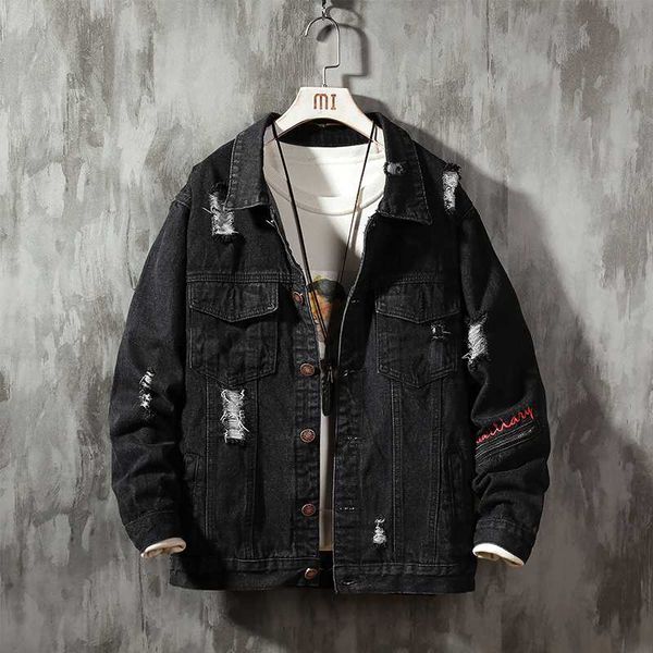2020 japanese style hole denim jacket men's coats clothing new korean trend casual jackets streetwear male jacket coat clothes, Black;brown 
2020 japanese style hole denim jacket men's coats clothing new korean trend casual jackets streetwear male jacket coat clothes, Black;brown