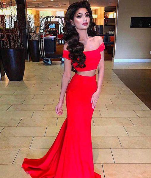 red two piece prom dress crop off the shoulder mermaid sweep train long evening gowns simple turkey graduation dress, Black
red two piece prom dress crop off the shoulder mermaid sweep train long evening gowns simple turkey graduation dress, Black