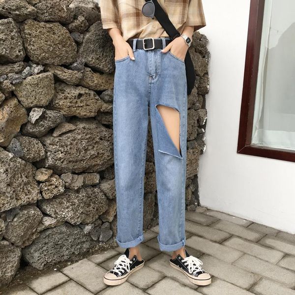 zosol 2020 new style chic with holes jeans women's loose-fit high-waisted straight-leg pants casual trousers, Blue
zosol 2020 new style chic with holes jeans women's loose-fit high-waisted straight-leg pants casual trousers, Blue