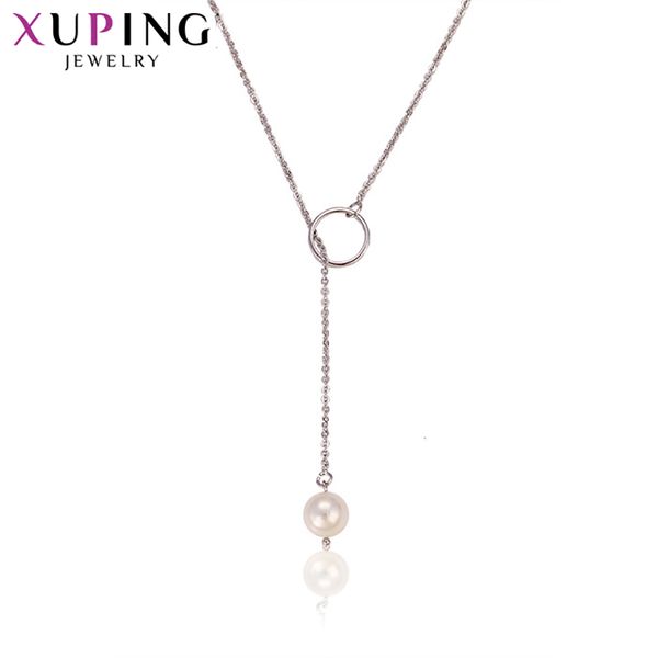 xuping fashion necklace exquisite trendy for women elegant style temperamen chain imitation pearl jewelry gift for s194.5-42254, Silver