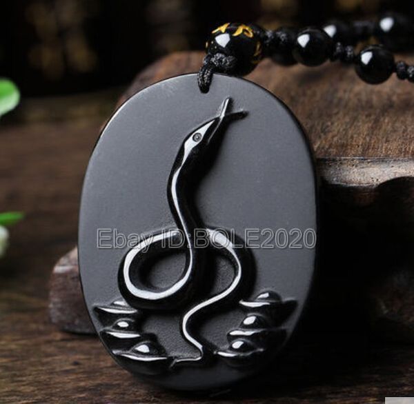100% natural black obsidian carved chinese zodiac snake pendant + beads necklace, Silver
100% natural black obsidian carved chinese zodiac snake pendant + beads necklace, Silver
