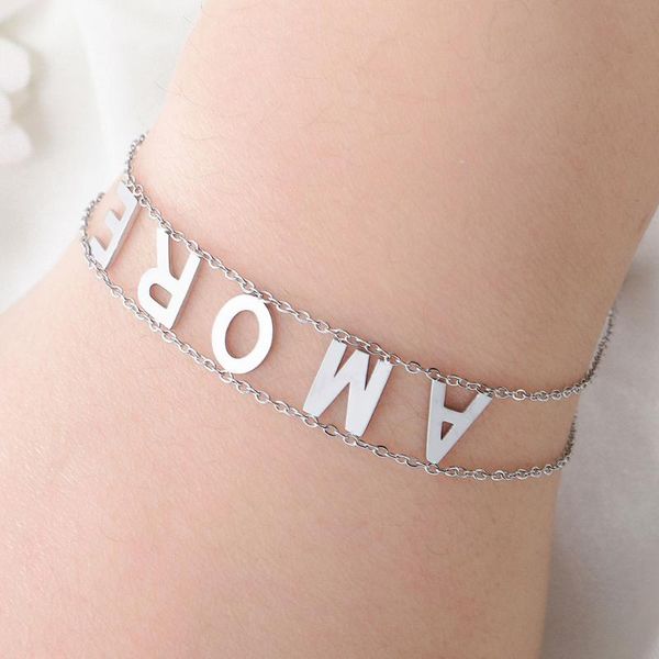 elegant stainless steel letters bracelet silver color amore thin chain boho jewelry fashion women lover bracelets party gift new, Golden;silver
elegant stainless steel letters bracelet silver color amore thin chain boho jewelry fashion women lover bracelets party gift new, Golden;silver