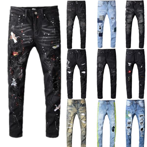 jeans men's black bird embroidered painted ripped jeans holes patchwork stretch denim pants skinny pencil trousers, Blue
jeans men's black bird embroidered painted ripped jeans holes patchwork stretch denim pants skinny pencil trousers, Blue