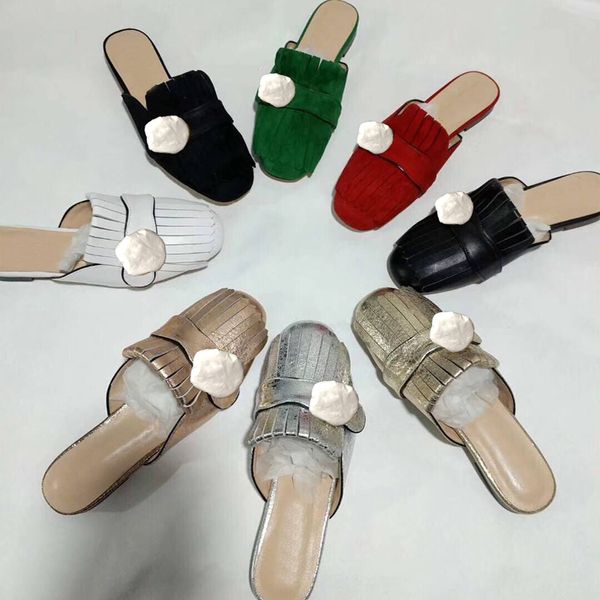 Classic Leather shoes One-word bale slippers Nubuck leather flat-soled half-slippers Fringed metal buckled sandals Designer Ladies shoes 42
Classic Leather shoes One-word bale slippers Nubuck leather flat-soled half-slippers Fringed metal buckled sandals Designer Ladies shoes 42