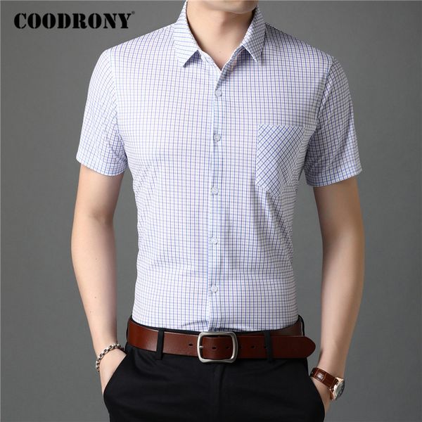 coodrony men shirt spring summer short sleeve business casual shirts social classic plaid camisa masculina with pocket c6010s, White;black
coodrony men shirt spring summer short sleeve business casual shirts social classic plaid camisa masculina with pocket c6010s, White;black