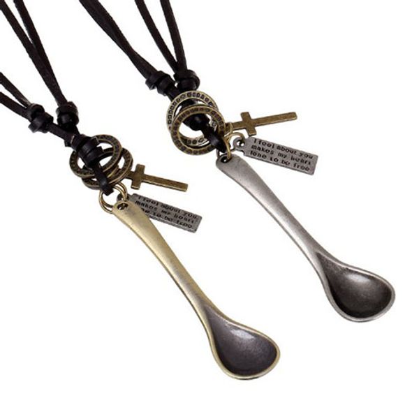 wholesale long alloy spoon pendant necklaces mini cross dog tag faith choker leather men necklace vintage sweater jewellery, Silver
wholesale long alloy spoon pendant necklaces mini cross dog tag faith choker leather men necklace vintage sweater jewellery, Silver