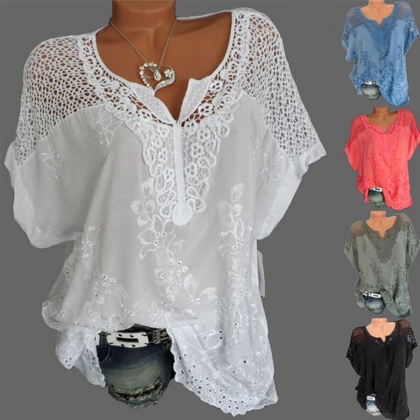short batwing sleeve women's blouse lace crochet white v-neck embroidery women blouses 2020 summer plus size loose female
short batwing sleeve women's blouse lace crochet white v-neck embroidery women blouses 2020 summer plus size loose female
