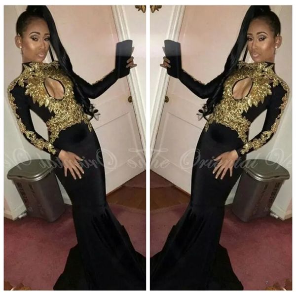 high neck long sleeves black long prom dresses with gold lace appliques 2019 customized long special occasion party gowns formal evening
high neck long sleeves black long prom dresses with gold lace appliques 2019 customized long special occasion party gowns formal evening