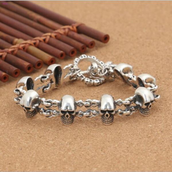 s925 pure silver trend punk rock man fashion personality skull to button men's thai silver bracelet for men 2019 new style, Black
s925 pure silver trend punk rock man fashion personality skull to button men's thai silver bracelet for men 2019 new style, Black