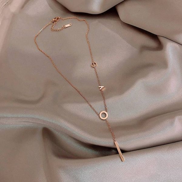 high-grade love lettered titanium steel necklace female ins fashion minority design clavicle chain simple temperament net red pendant, Silver