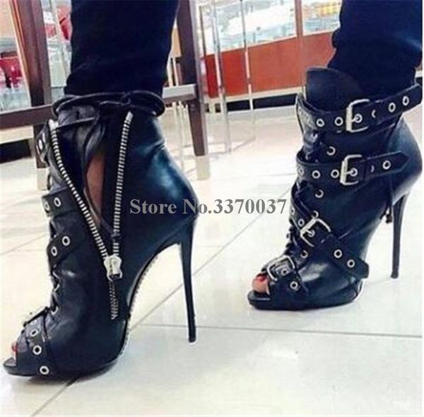 new fashion women brand style peep toe black leather zipper-up thin heel short boots buckles rivet high heel ankle boots t200425
new fashion women brand style peep toe black leather zipper-up thin heel short boots buckles rivet high heel ankle boots t200425