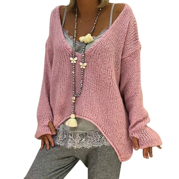 women v neck knitted sweaters pullover autumn winter irregular oversized crochet sweater pink jumper female loose plus size, White;black
women v neck knitted sweaters pullover autumn winter irregular oversized crochet sweater pink jumper female loose plus size, White;black