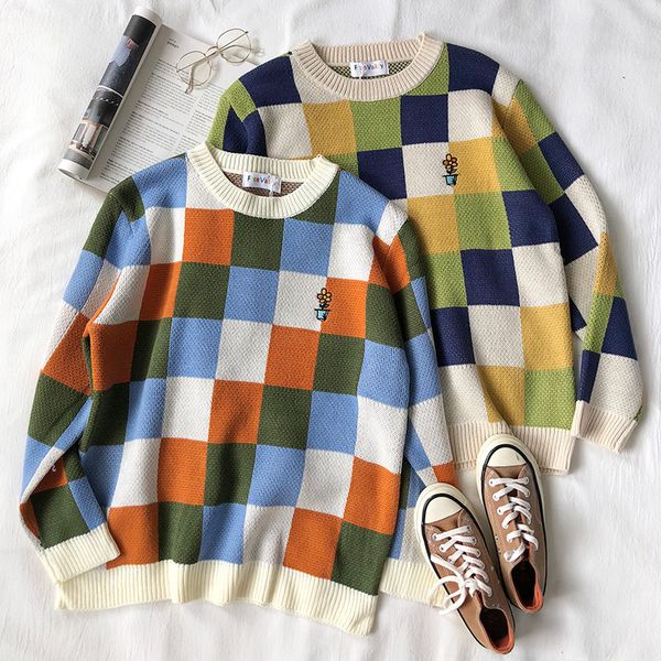 mooirue vintage women knitted sweater plaid floret flower embroidery winter autumn jumpers, White;black
mooirue vintage women knitted sweater plaid floret flower embroidery winter autumn jumpers, White;black