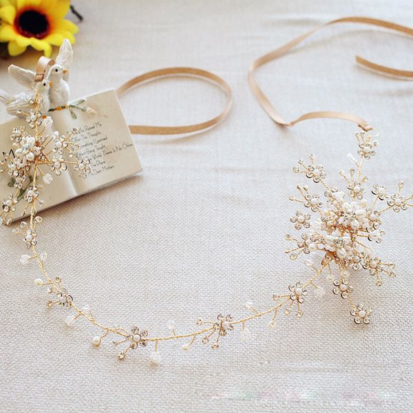 korean handmade gold hairbands with ribbon brides soft freshwater hair accessories crystal tiara, Golden;white
korean handmade gold hairbands with ribbon brides soft freshwater hair accessories crystal tiara, Golden;white