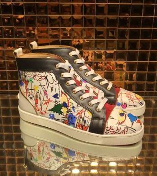 2019 low heel leather new red bottom graffiti shoes, men's fashion rivets wholesale l14, Black
2019 low heel leather new red bottom graffiti shoes, men's fashion rivets wholesale l14, Black