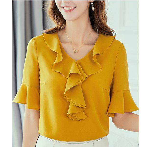 women summer elegant chiffon blouse office ladies ruffle sleeve shirt tunic pink white casual o-neck shirt work wear
women summer elegant chiffon blouse office ladies ruffle sleeve shirt tunic pink white casual o-neck shirt work wear