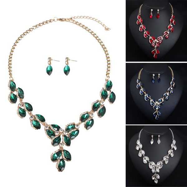 fashion women crystal necklace earring jewelry set bridal wedding party statement gem stone pendant choker collar jewellery sets, Silver
fashion women crystal necklace earring jewelry set bridal wedding party statement gem stone pendant choker collar jewellery sets, Silver