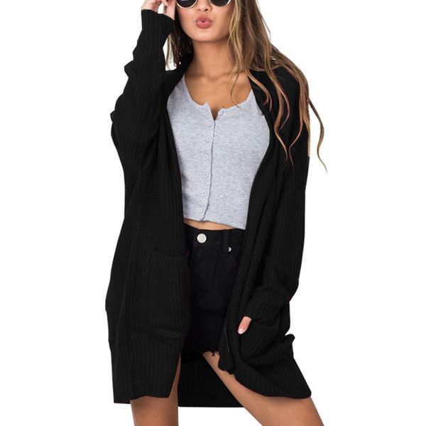 new autumn women's long cardigan sweater long-sleeved v-neck rough knitting cardigans with pockets solid color outerwear*, White
new autumn women's long cardigan sweater long-sleeved v-neck rough knitting cardigans with pockets solid color outerwear*, White