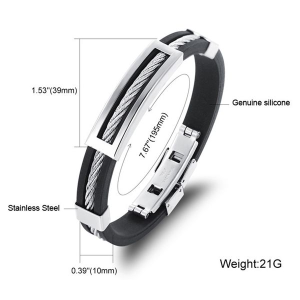 fashion- mens bracelets stainless steel black silicone bracelets charm bracelet male bangle for men jewelry 2017 silver color s915
fashion- mens bracelets stainless steel black silicone bracelets charm bracelet male bangle for men jewelry 2017 silver color s915