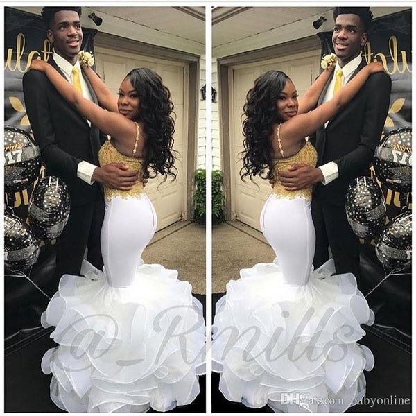 gold appliqued black girls african mermaid prom dresses long spaghetti straps tiered ruffle skirts long evening gowns vestidos de fiesta
gold appliqued black girls african mermaid prom dresses long spaghetti straps tiered ruffle skirts long evening gowns vestidos de fiesta