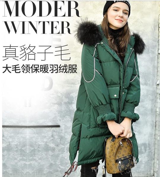 large hair collar, down jacket, medium length, winter, loose and heavy coat., Black
large hair collar, down jacket, medium length, winter, loose and heavy coat., Black