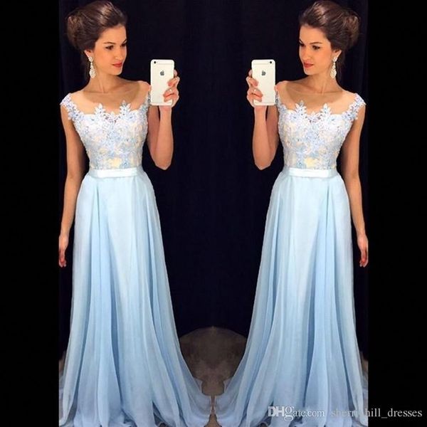 2019 элегантные светло-голубые платья выпускного вечера с прозрачным вырезом и рукавами с аппликацией из шифона длина пола вечерние платья с, Black
2019 элегантные светло-голубые платья выпускного вечера с прозрачным вырезом и рукавами с аппликацией из шифона длина пола вечерние платья с, Black