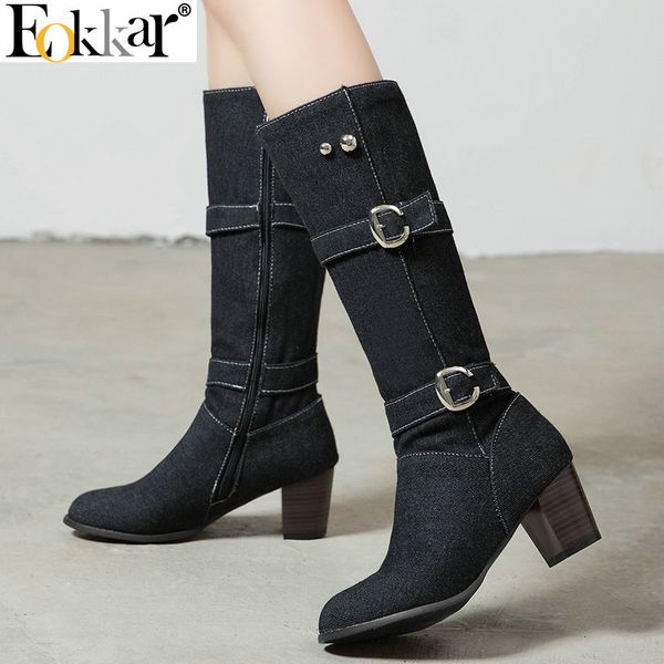 eokkar 2020 women knee high boots stacked heel all match winter boots round toe zipper elegant denim ladies size 34-43, Black
eokkar 2020 women knee high boots stacked heel all match winter boots round toe zipper elegant denim ladies size 34-43, Black