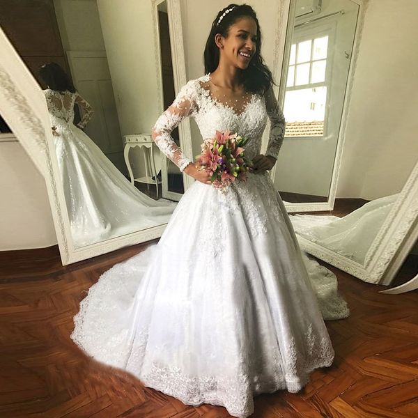 new design 2020 ball gown wedding dress luxury long sleeves lace appliques wedding dresses sheer neck custom made bridal gowns, White
new design 2020 ball gown wedding dress luxury long sleeves lace appliques wedding dresses sheer neck custom made bridal gowns, White