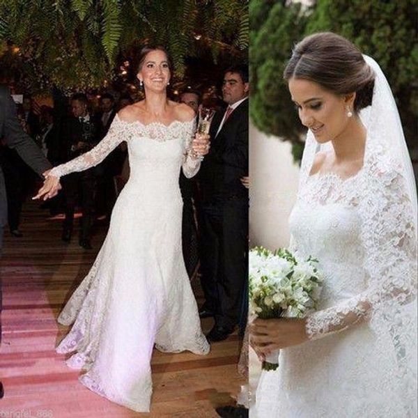 Lace Sheath Wedding Dresses Off The Shoulder Long Sleeves Bateau Neck Garden Country Bridal Gowns vestido de novia Custom Made
Lace Sheath Wedding Dresses Off The Shoulder Long Sleeves Bateau Neck Garden Country Bridal Gowns vestido de novia Custom Made