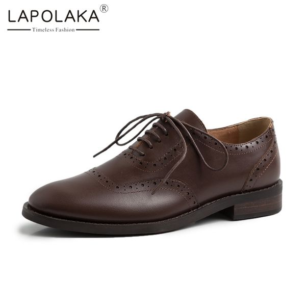 lapolaka luxury genuine leather brogue shoes woman flats female vintage british style shoelaces women shoes footwear 2019, Black
lapolaka luxury genuine leather brogue shoes woman flats female vintage british style shoelaces women shoes footwear 2019, Black