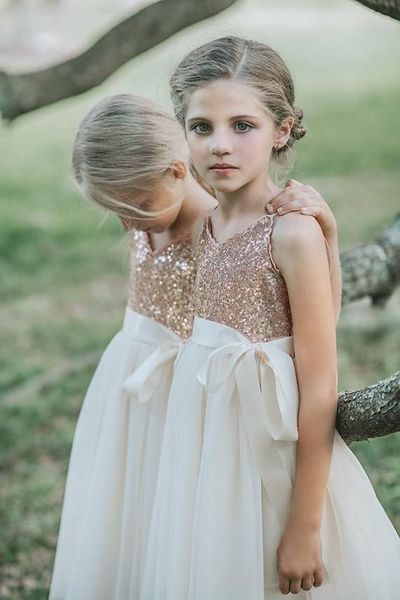 gold sequins v neck flower girl dresses with sash for wedding party, White;blue
gold sequins v neck flower girl dresses with sash for wedding party, White;blue