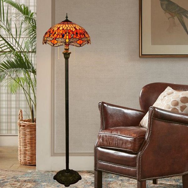 Foot Switch Art Floor Lamp Restaurants Cafe Hand Welded Floor Light E27 Tiffany Dragonfly Stained Glass Lamps Ds016