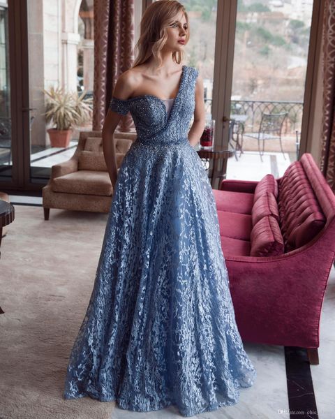 2020 arabic aso ebi blue lace evening dresses beaded one shoulder prom dresses a-line vintage formal party bridesmaid pageant gowns, Black
2020 arabic aso ebi blue lace evening dresses beaded one shoulder prom dresses a-line vintage formal party bridesmaid pageant gowns, Black