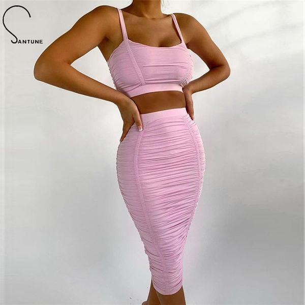 santune 2020 summer bodycon elastic two piece set solid pink pleated sleeveless 2 piece set women night club two, White
santune 2020 summer bodycon elastic two piece set solid pink pleated sleeveless 2 piece set women night club two, White