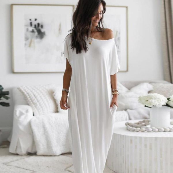 women solid white maxi long dress summer off shoulder short sleeve party vestido robe femme bohemian sundress loose dress#j30, Black;gray
women solid white maxi long dress summer off shoulder short sleeve party vestido robe femme bohemian sundress loose dress#j30, Black;gray