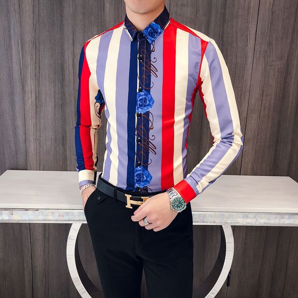 2020 spring fashion men's long-sleeved striped shirt personality pattern slim trend wild casual men's flower shirt, White;black
2020 spring fashion men's long-sleeved striped shirt personality pattern slim trend wild casual men's flower shirt, White;black