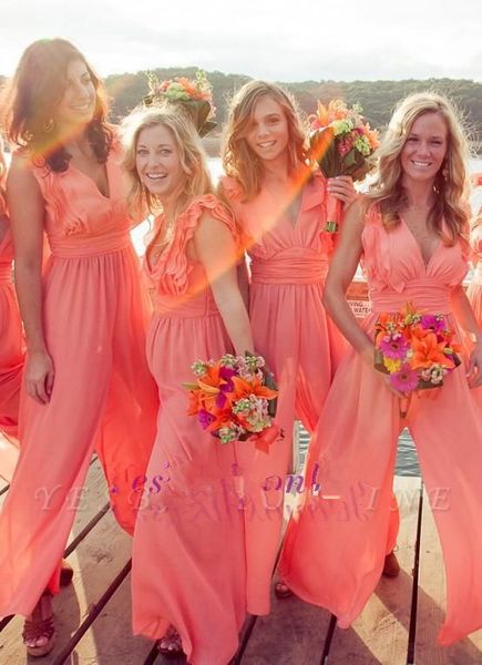 2019 new arrival chic chiffon coral bridesmaid dresses long jumpsuits v neck plus size beach wedding guest dress party prom dresses, White;pink
2019 new arrival chic chiffon coral bridesmaid dresses long jumpsuits v neck plus size beach wedding guest dress party prom dresses, White;pink