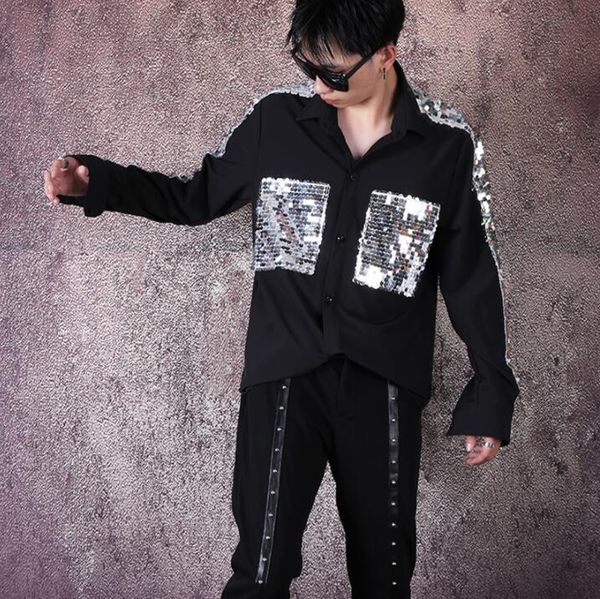 fashion sequins shirt men long sleeve shirt teenage korean collage mens black personality stage singer dance b628, White;black
fashion sequins shirt men long sleeve shirt teenage korean collage mens black personality stage singer dance b628, White;black