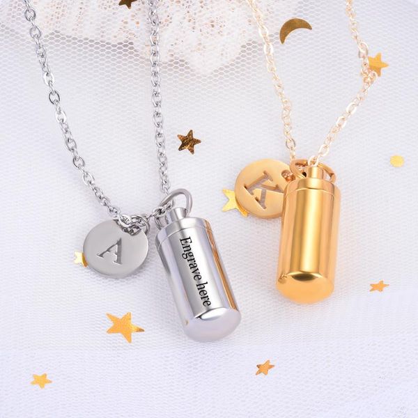 engraved stainless steel cremation urn ashes cylinder vial pendant necklace letter initial charm memorial jewelry, Silver
engraved stainless steel cremation urn ashes cylinder vial pendant necklace letter initial charm memorial jewelry, Silver