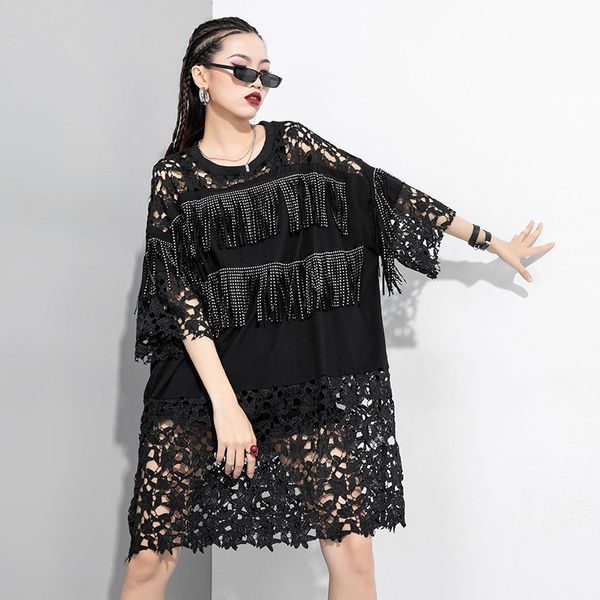 womengaga 2020 summer the new round neck hedging lace patchwork heavy craft dress large size girl female casual q00014, Black;gray
womengaga 2020 summer the new round neck hedging lace patchwork heavy craft dress large size girl female casual q00014, Black;gray