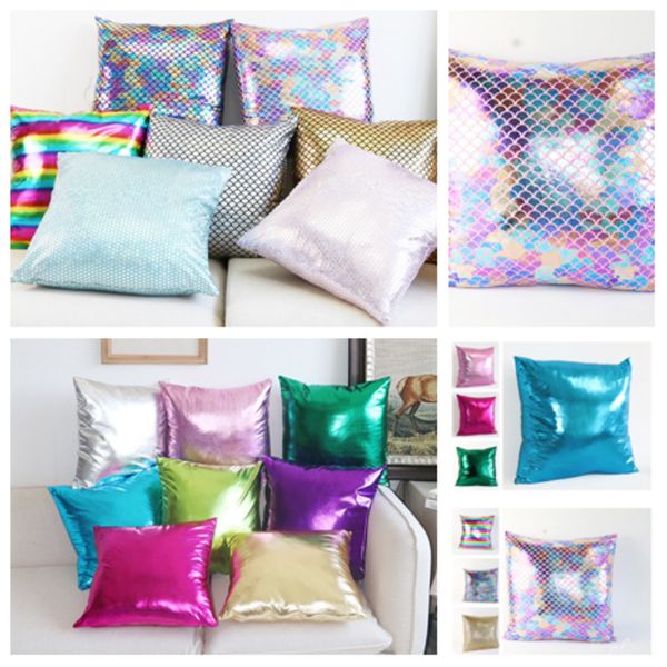 

new square mermaid pillowcase cushion 45*45cm foil gold silver pu pillows cover pillowcase party cushion cover pillow case t2i5312