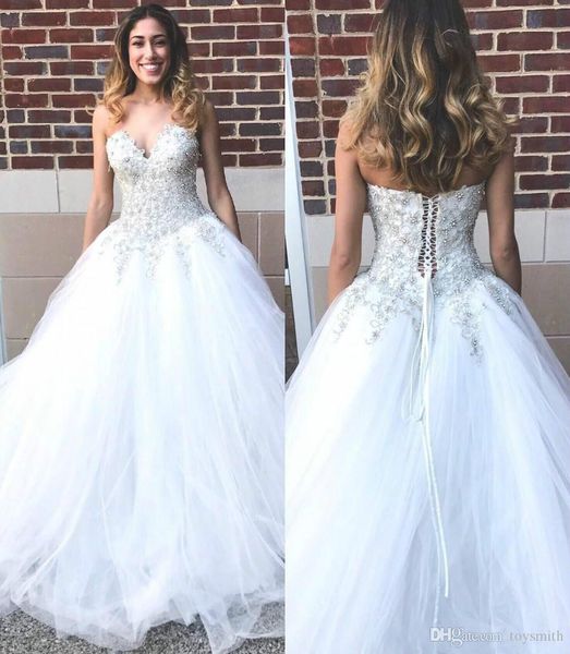 new arrival tulle beaded crystal lace-up wedding dresses vintage full length ball gown sweetheart sleeveless bridal gowns, White
new arrival tulle beaded crystal lace-up wedding dresses vintage full length ball gown sweetheart sleeveless bridal gowns, White