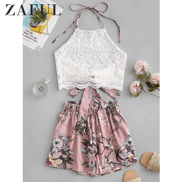 zaful lace panel floral halter two pieces suit chic high waist sleeveless women's sets vintage pullover crop and shorts 2019, White
zaful lace panel floral halter two pieces suit chic high waist sleeveless women's sets vintage pullover crop and shorts 2019, White