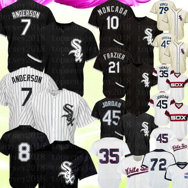 chicago 7 tim anderson white sox jersey 10 yoan moncada 8 bo jackson 45 michael 79 jose abreu 35 frank jerseys, Blue;black
