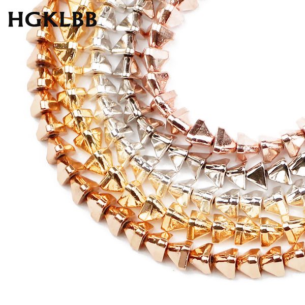 

hgklbb triangle pyramid natural gold hematite stone beads spacer loose beads for jewelry making diy bracelets necklace 4mm 15