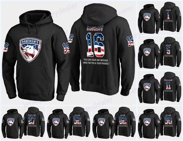 Custom Mens Florida Panthers USA Flag Black Hoodie Jerseys 72 Sergei Bobrovsky 1 Roberto Luongo 5 Aaron Ekblad 16 Barkov Hoodies Sweatshirts