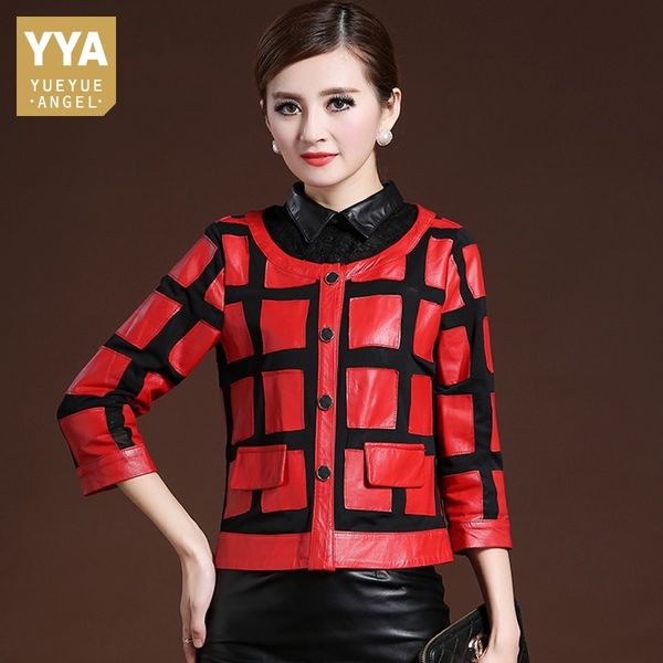 2019 new autumn women plaid sheepskin real leather single breasted office ladies short coat o neck 3/4 sleeve leather jacket, Black
2019 new autumn women plaid sheepskin real leather single breasted office ladies short coat o neck 3/4 sleeve leather jacket, Black