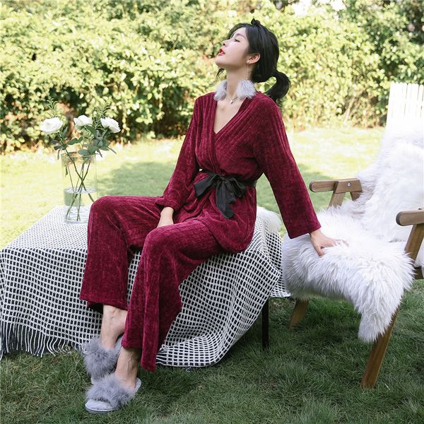 winter pajamas sets 3 pieces knit long sleeve pants elastic warm thick casual homewear nightwear sleepwear for women have belted, Black;red
winter pajamas sets 3 pieces knit long sleeve pants elastic warm thick casual homewear nightwear sleepwear for women have belted, Black;red