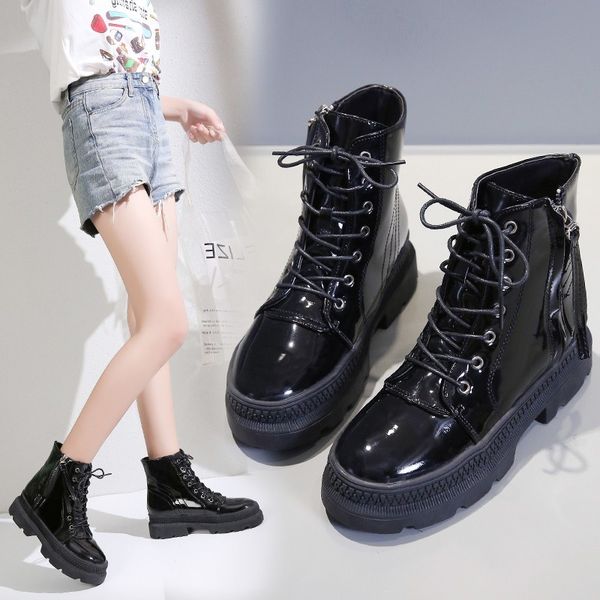 patent leather boots women's low help thick heel ankle boots laceup women boot casual non-slip short tube botas mujer pu, Black
patent leather boots women's low help thick heel ankle boots laceup women boot casual non-slip short tube botas mujer pu, Black